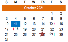 District School Academic Calendar for Lott Detention Center for October 2021