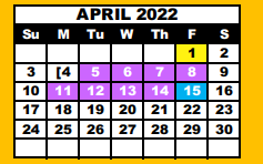 District School Academic Calendar for Lubbock Co J J A E P for April 2022