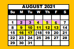 District School Academic Calendar for Lubbock Co J J A E P for August 2021