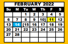 District School Academic Calendar for Lubbock Co J J A E P for February 2022