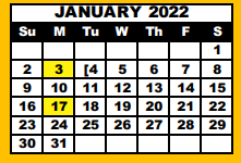 District School Academic Calendar for Idalou High School for January 2022
