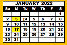 District School Academic Calendar for Lubbock Co J J A E P for January 2022