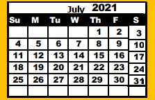 District School Academic Calendar for Lubbock Co J J A E P for July 2021