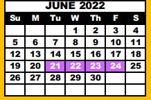 District School Academic Calendar for Lubbock Co J J A E P for June 2022