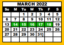 District School Academic Calendar for Lubbock Co J J A E P for March 2022