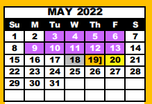 District School Academic Calendar for Lubbock Co J J A E P for May 2022