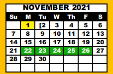 District School Academic Calendar for Idalou Middle for November 2021
