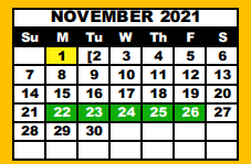 District School Academic Calendar for Lubbock Co J J A E P for November 2021