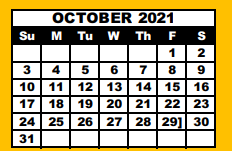 District School Academic Calendar for Lubbock Co J J A E P for October 2021