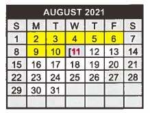 District School Academic Calendar for Industrial J H for August 2021