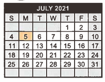 District School Academic Calendar for Industrial J H for July 2021