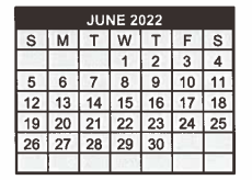 District School Academic Calendar for Industrial J H for June 2022