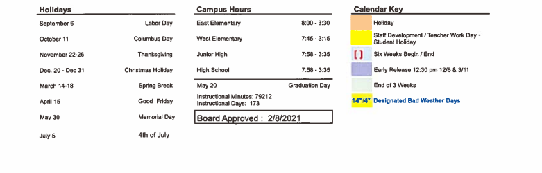 District School Academic Calendar Key for Industrial J H