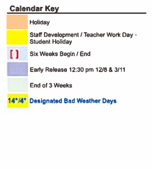 District School Academic Calendar Legend for Industrial J H