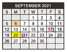 District School Academic Calendar for Industrial J H for September 2021