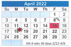 District School Academic Calendar for Ingleside Primary School for April 2022