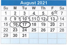 District School Academic Calendar for Ingleside Primary School for August 2021