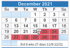District School Academic Calendar for Ingleside Primary School for December 2021