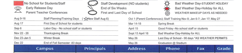 District School Academic Calendar Key for Leon Taylor Junior High