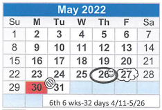 District School Academic Calendar for Leon Taylor Junior High for May 2022
