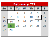 District School Academic Calendar for Ingram-tom Moore H S for February 2022