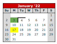 District School Academic Calendar for Ingram-tom Moore H S for January 2022
