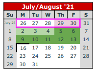 District School Academic Calendar for Ingram El for July 2021