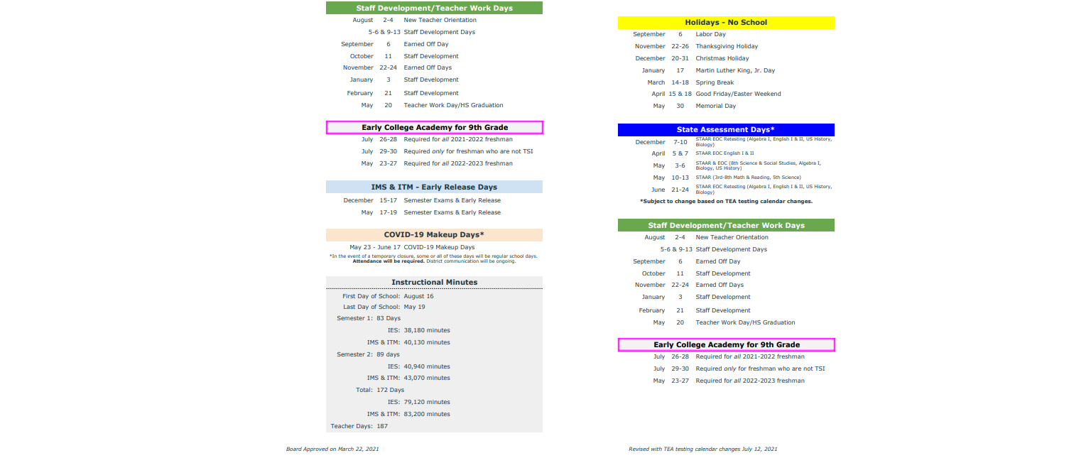 District School Academic Calendar Key for Ingram-tom Moore H S