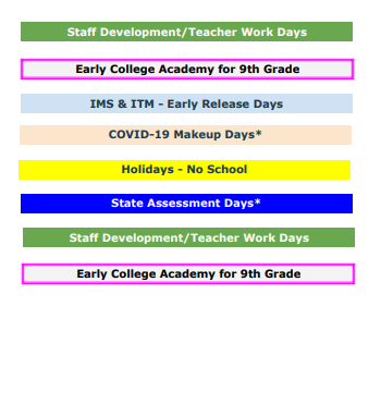 District School Academic Calendar Legend for Ingram-tom Moore H S