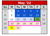 District School Academic Calendar for Ingram Middle for May 2022