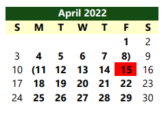 District School Academic Calendar for Kidwell Elementary for April 2022