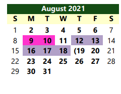 District School Academic Calendar for W F George Middle for August 2021
