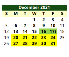 District School Academic Calendar for Iowa Park High School for December 2021