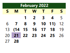 District School Academic Calendar for W F George Middle for February 2022