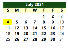District School Academic Calendar for Iowa Park High School for July 2021