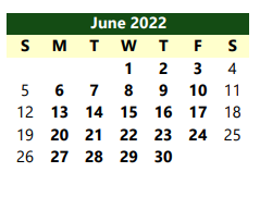 District School Academic Calendar for Kidwell Elementary for June 2022