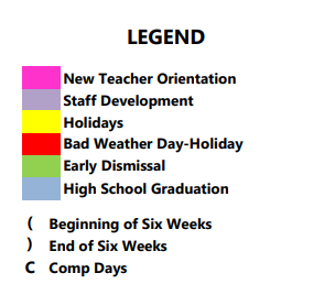 District School Academic Calendar Legend for Iowa Park High School