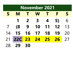 District School Academic Calendar for Iowa Park High School for November 2021
