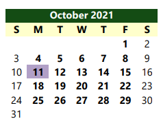District School Academic Calendar for Iowa Park Jjaep for October 2021