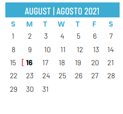 District School Academic Calendar for Union Bower Center For Learning for August 2021