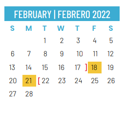 District School Academic Calendar for Schulze Elementary for February 2022