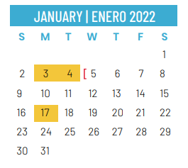 District School Academic Calendar for Schulze Elementary for January 2022