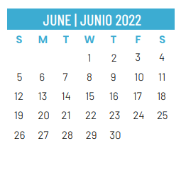 District School Academic Calendar for Union Bower Center For Learning for June 2022