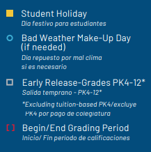 District School Academic Calendar Legend for Elliott Elementary