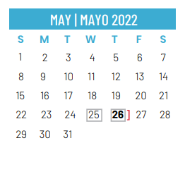 District School Academic Calendar for Schulze Elementary for May 2022