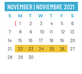 District School Academic Calendar for Travis Middle for November 2021