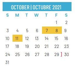 District School Academic Calendar for Union Bower Center For Learning for October 2021
