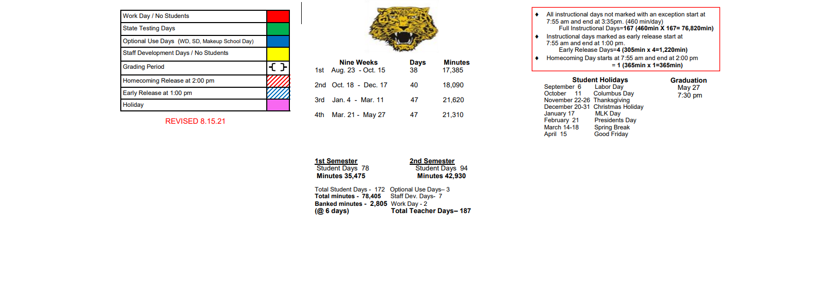 District School Academic Calendar Key for Itasca Elementary