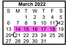District School Academic Calendar for Hill Co J J A E P for March 2022