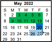 District School Academic Calendar for Hill Co J J A E P for May 2022